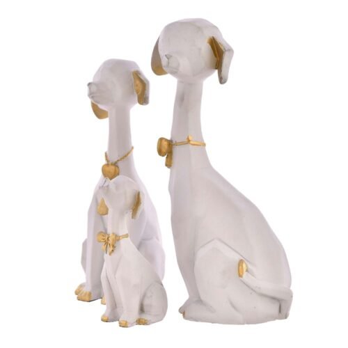 WHITE Golden Set of 3 Cute Dog Statues